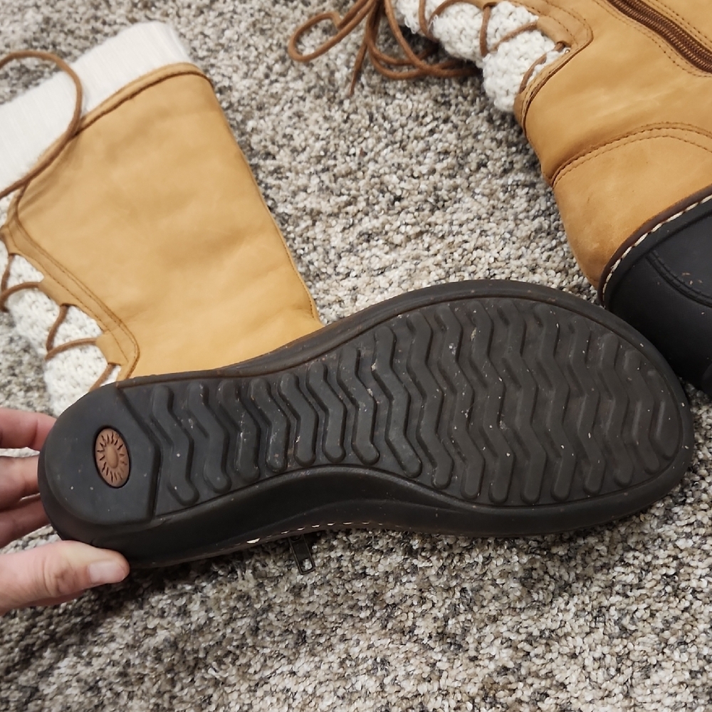 UGG Tan Boots with White Knit Accents - Picture 3 of 7